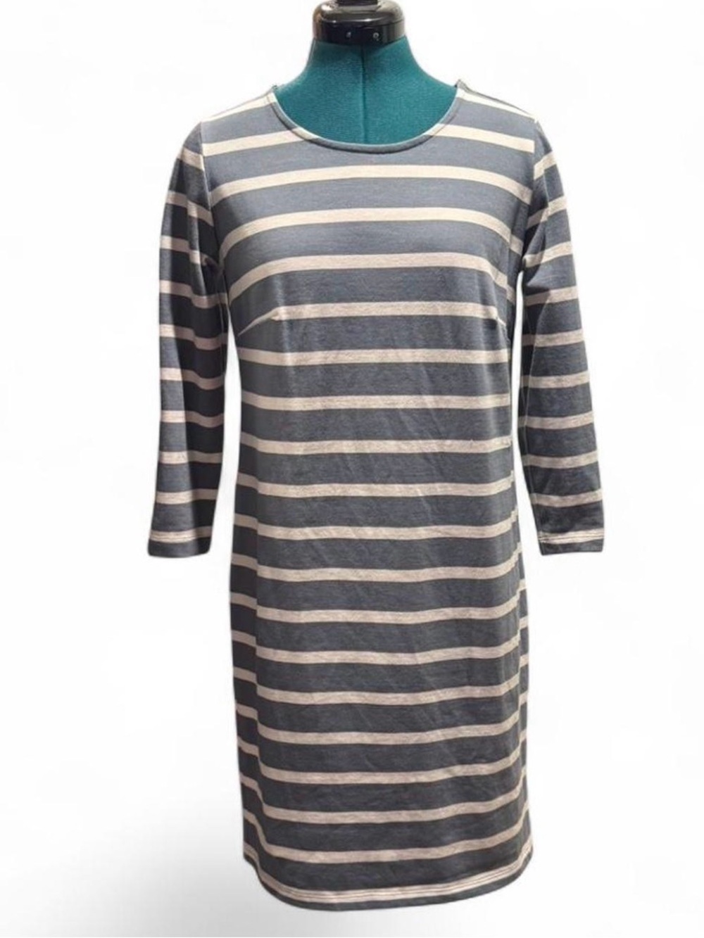 George Gray and Cream Striped Long-Sleeve Shift Dress
